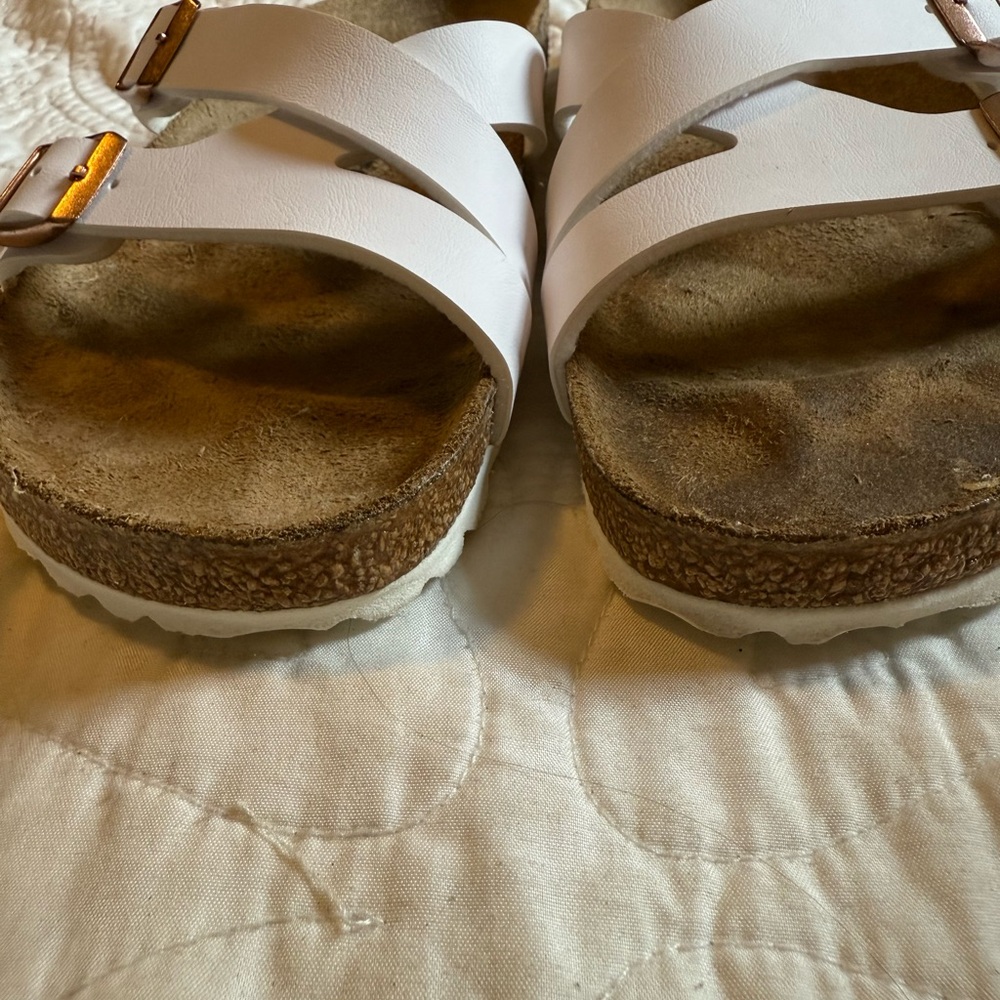 Women’s Birkenstock White Sandals with Adjustable Straps and Cork Footbed sz 40 - Picture 2 of 4